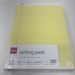 Office Depot Writing Pads Canary Yellow 8.5x11.75 Legal Wide Ruled 12 pk 305-706